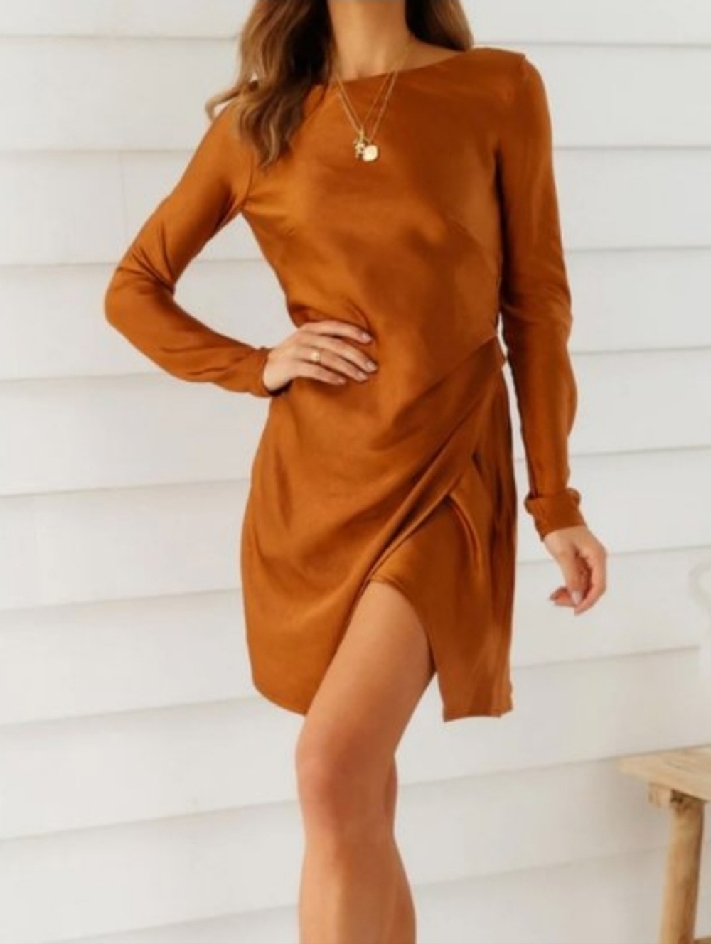 NWT Hello Molly Expressed Permission Long Sleeve Low Back Dress Chocolate Size 8